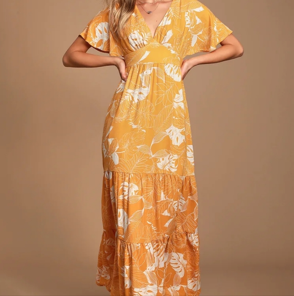 Savanna Golden Yellow Floral Print Maxi Dress